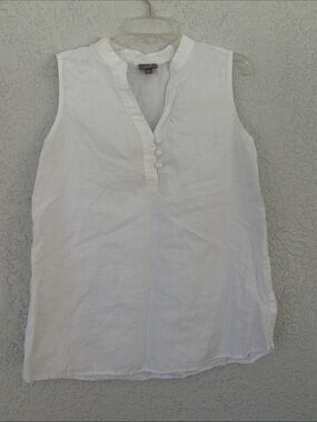 J. Jill White Sleeveless Linen Henley Camisole size L